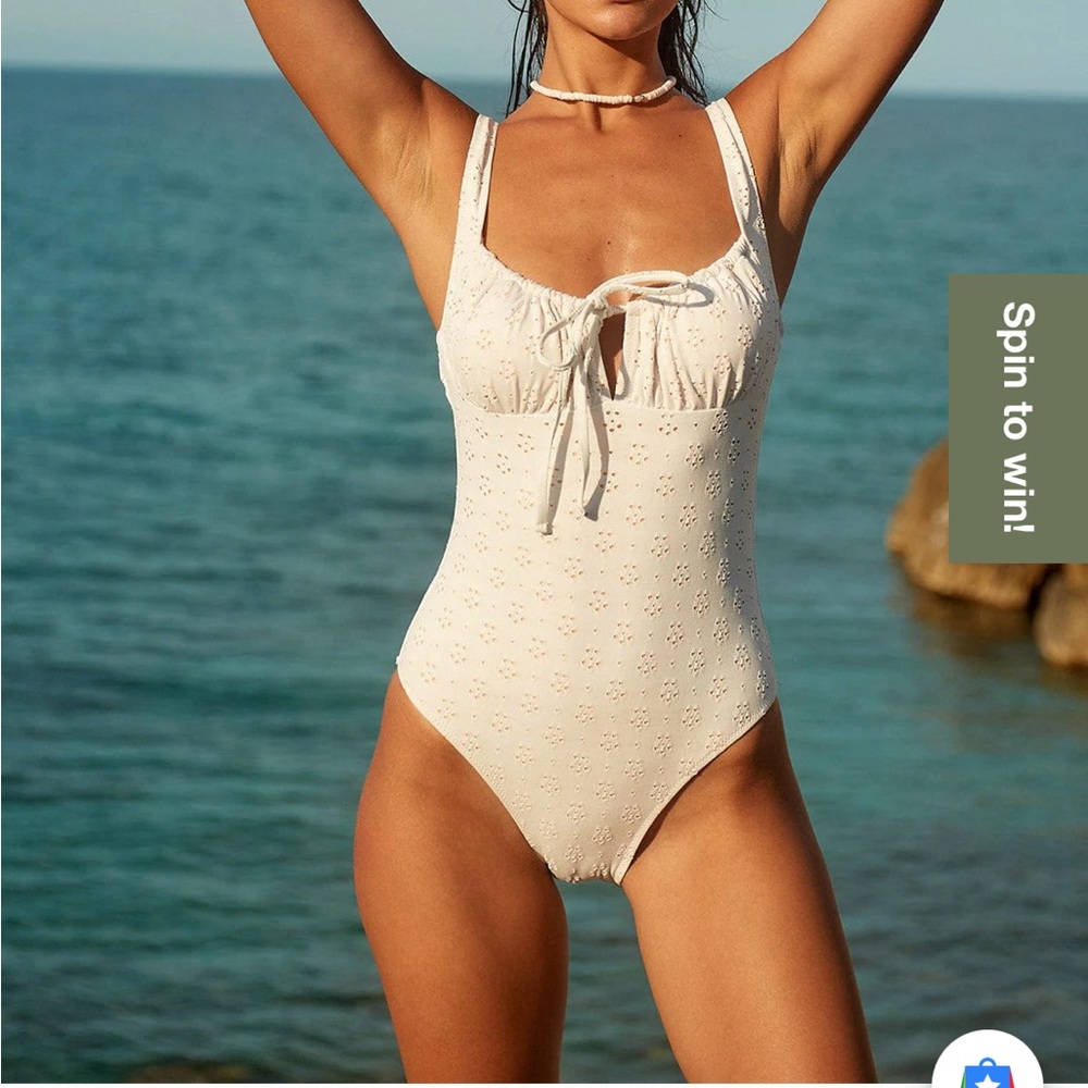 White Eyelet One-Piece Swimsuit with Tie Front